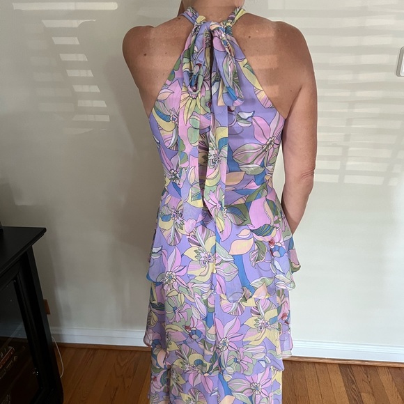 Tahari ASL Pastel Floral Halter Midi Dress - Picture 3 of 3